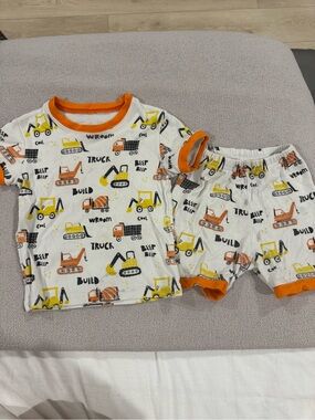 Kids Construction Truck Short-Sleeve Pajama Set in Orange & Yellow